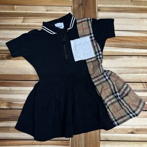Burberry Toddler Black Polo Dress with Plaid and White Accents
